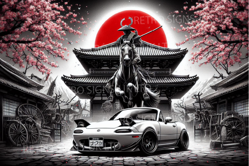 MIATA SAMURAI HORSE BLACK AND WHITE