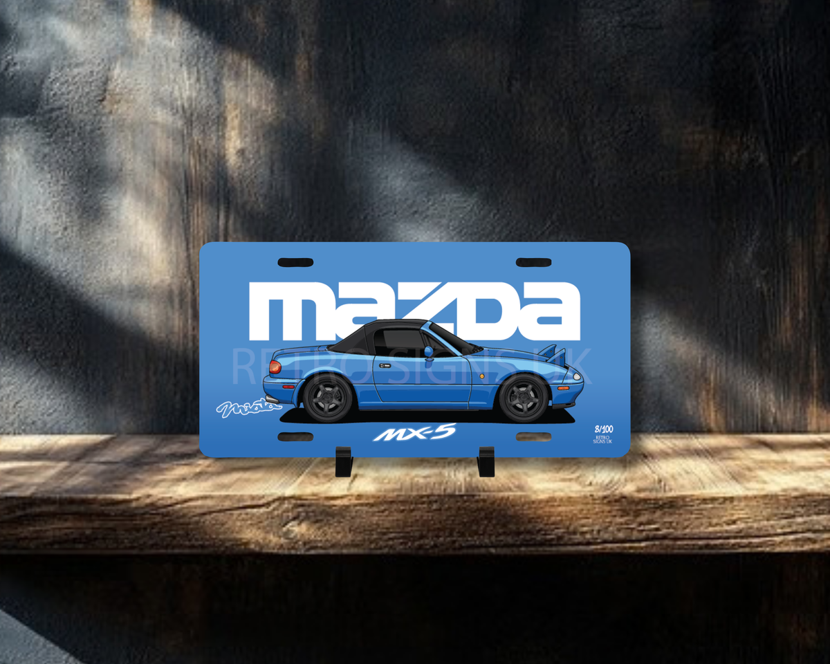 Blue Mazda Miata MX-5 Mk1 Licence Plate Wall Art | Premium Aluminium Car Sign