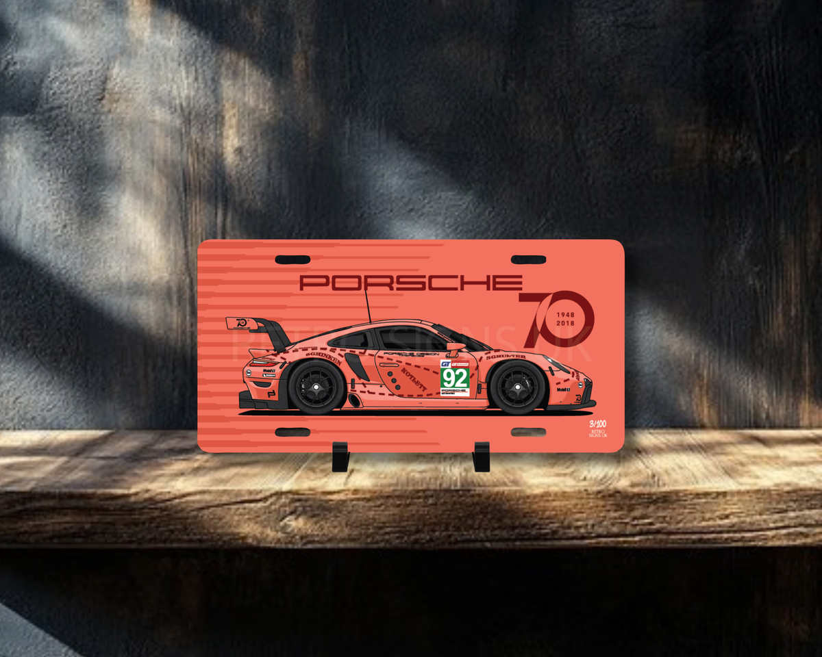 Pink 911 RSR Licence Plate Wall Art | Premium Aluminium Car Sign