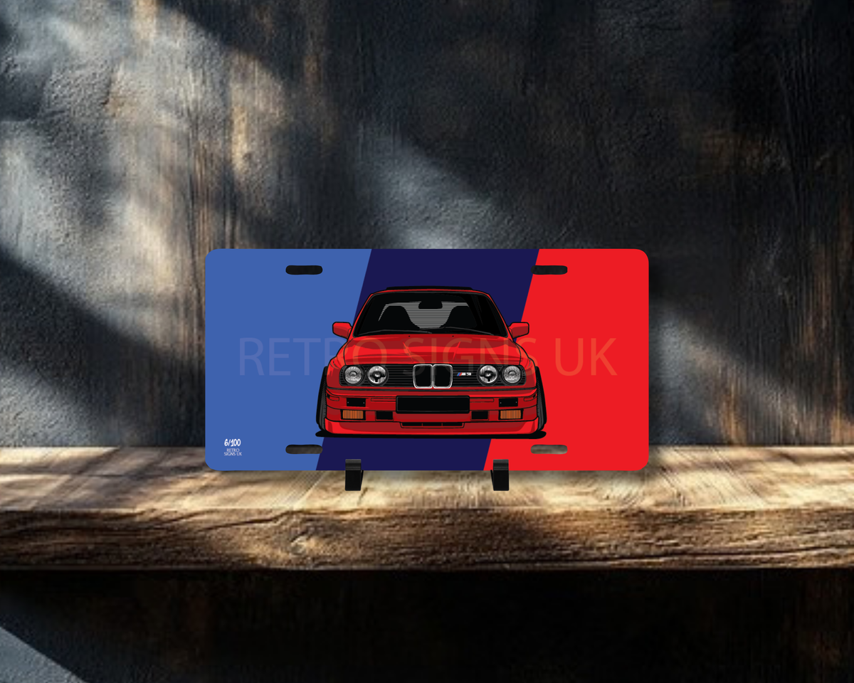 Red E30 M3 Licence Plate Wall Art | Premium Aluminium Car Sign