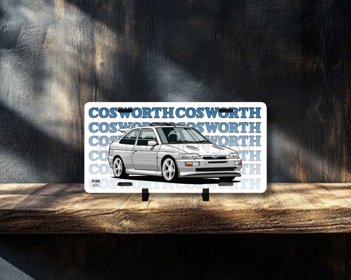 White Escort RS Cosworth Licence Plate Wall Art | Premium Aluminium Car Sign
