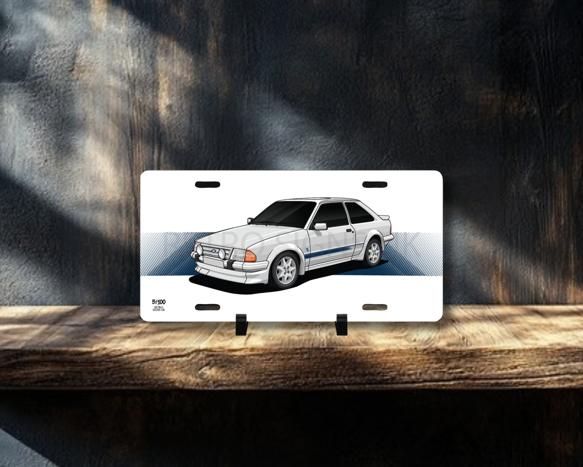 White Escort RS Turbo Licence Plate Wall Art | Premium Aluminium Car Sign