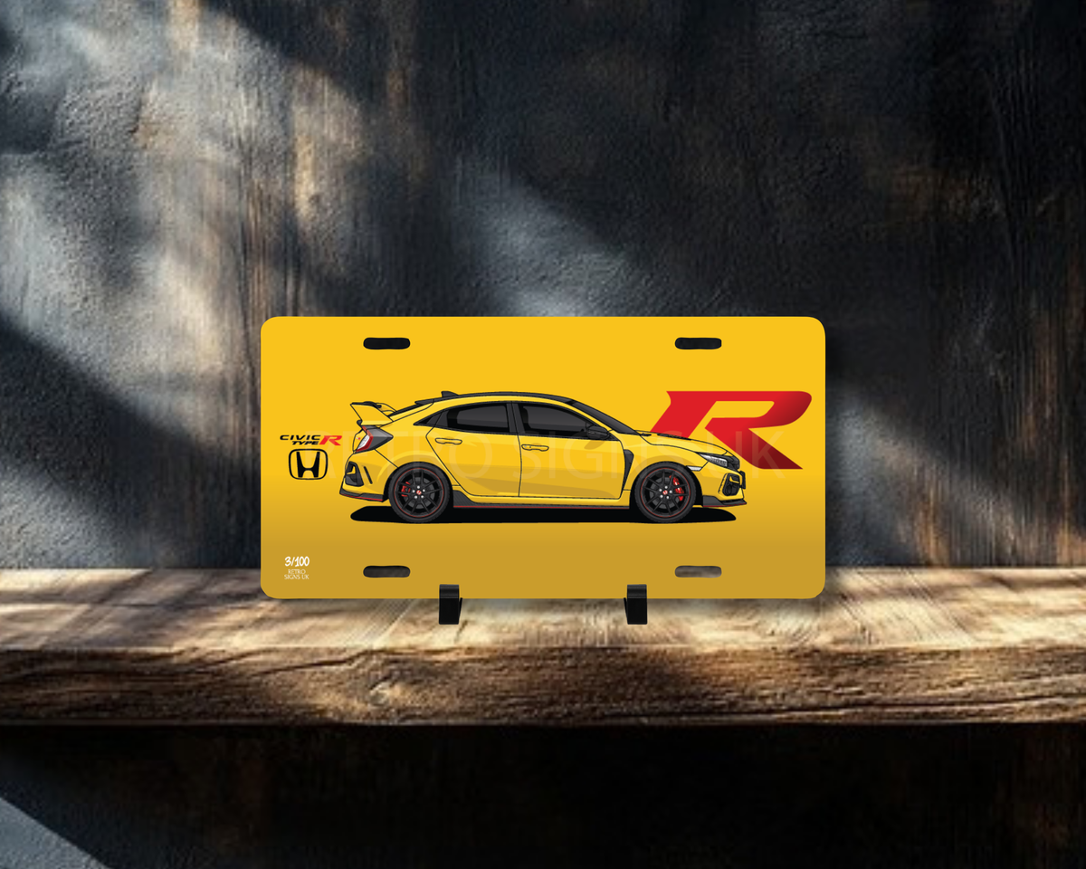 Yellow Civic Type R FK8 Licence Plate Wall Art | Premium Aluminium Car Sign