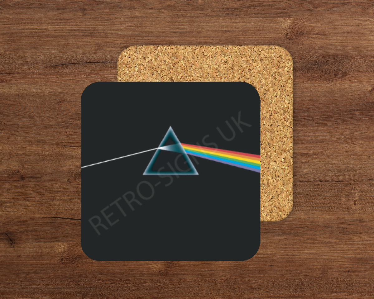 Dark Side of the Moon glossy cork-backed drink coaster by Retro Signs UK