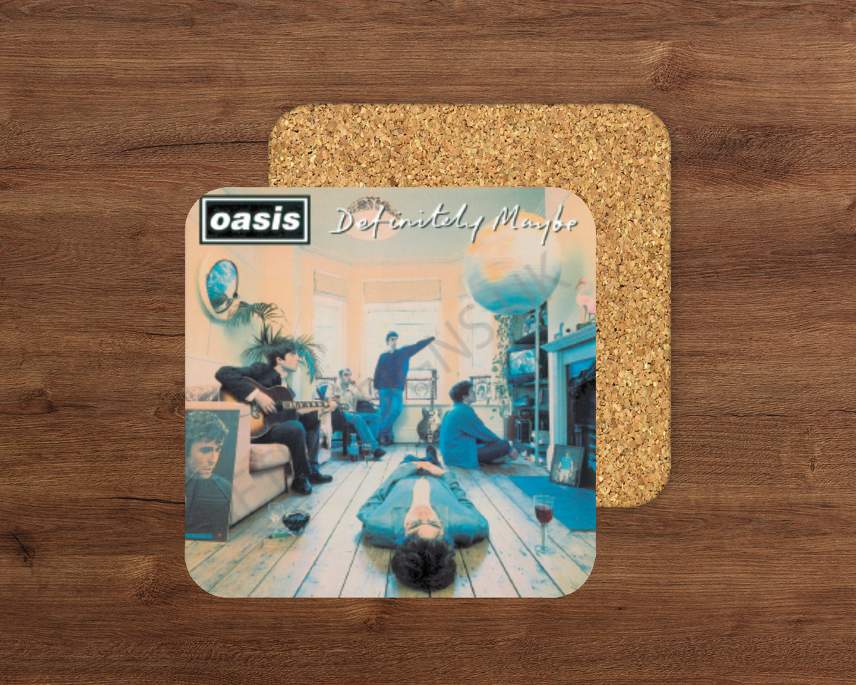 Definitely Maybe glossy cork-backed drink coaster by Retro Signs UK