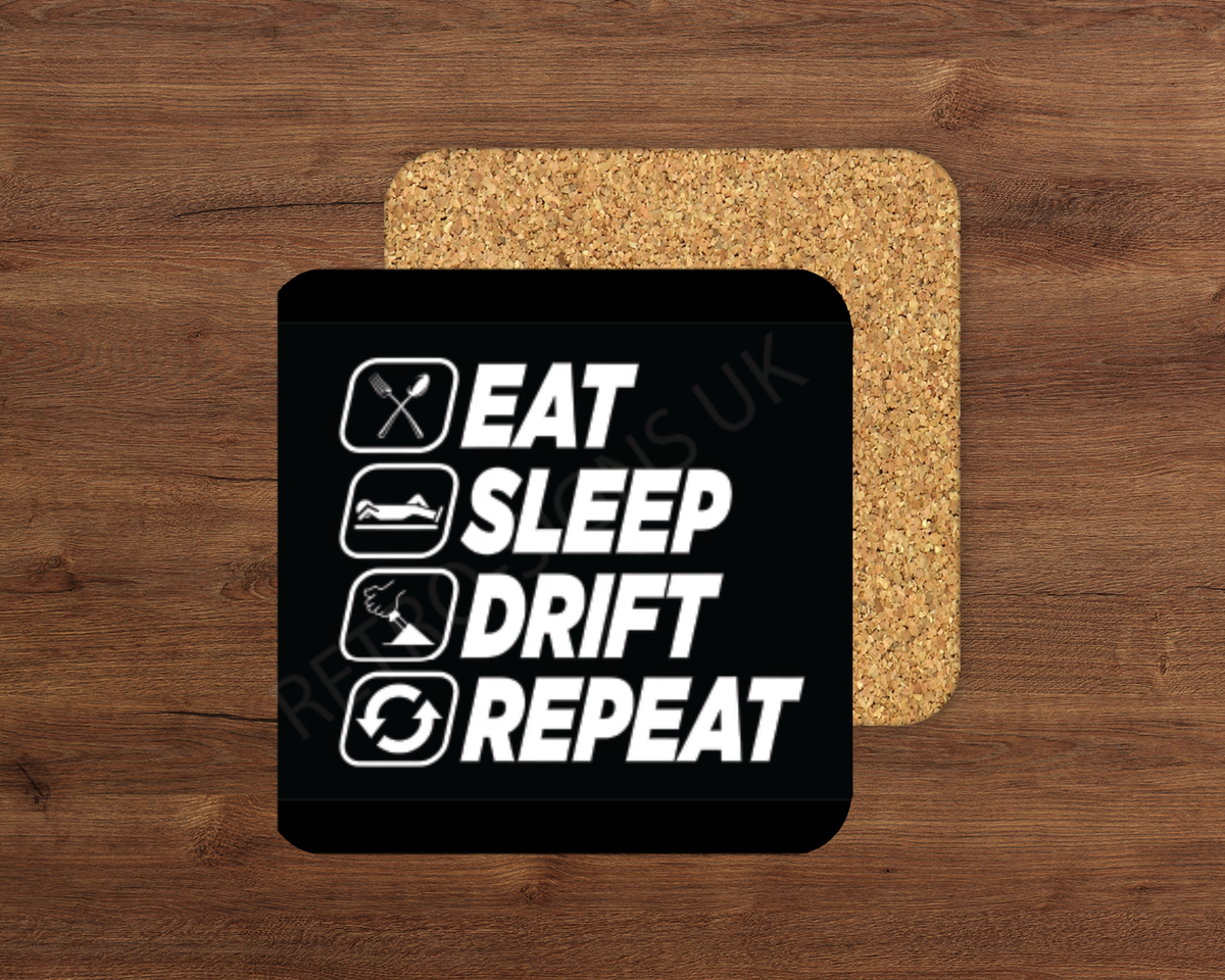 Eat Sleep Drift – Cork Backed Coaster 10x10cm