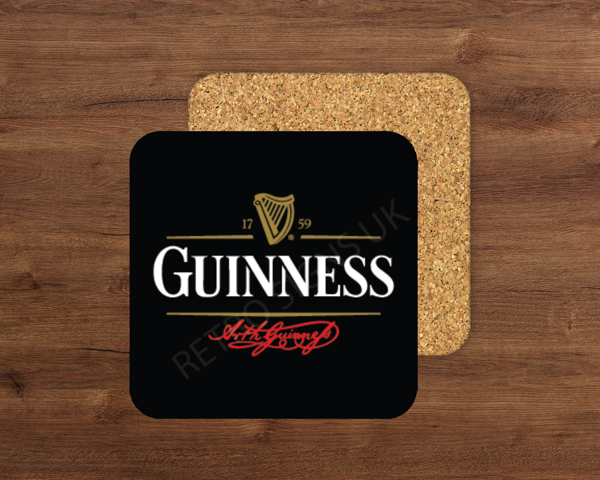 Guinness glossy cork-backed square coaster