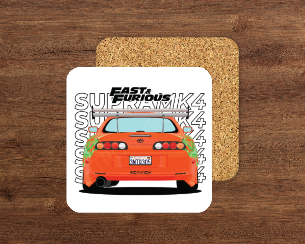 Orange Mk4 Supra – Cork Backed Coaster 10x10cm