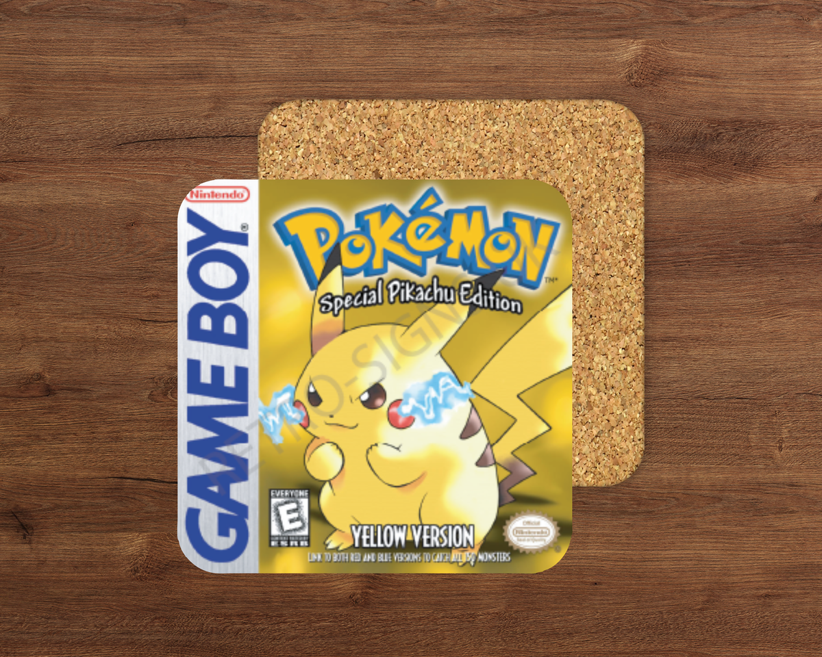 Pokemon Yellow glossy cork-backed drink coaster by Retro Signs UK
