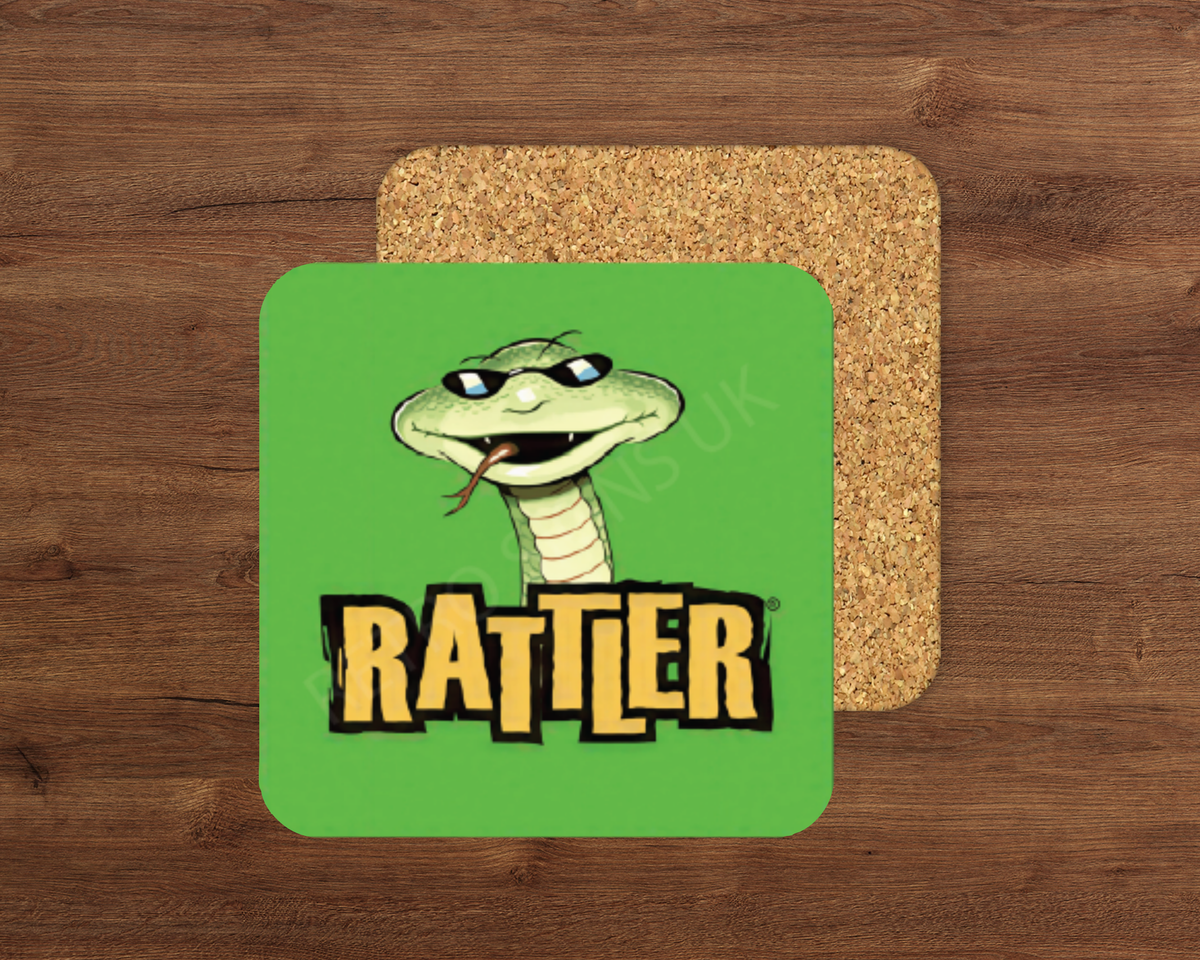 Rattler glossy cork-backed square coaster