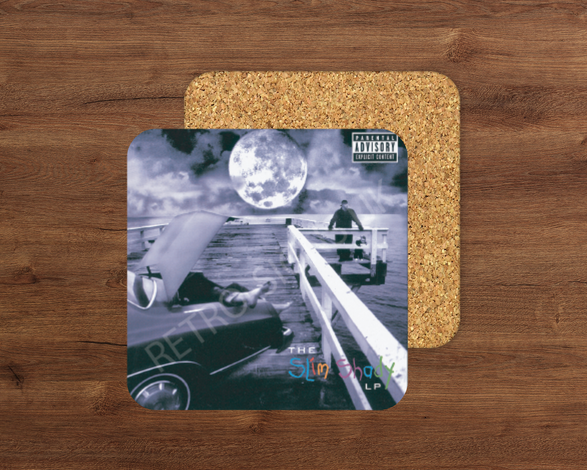 Slim Shady LP glossy cork-backed drink coaster by Retro Signs UK