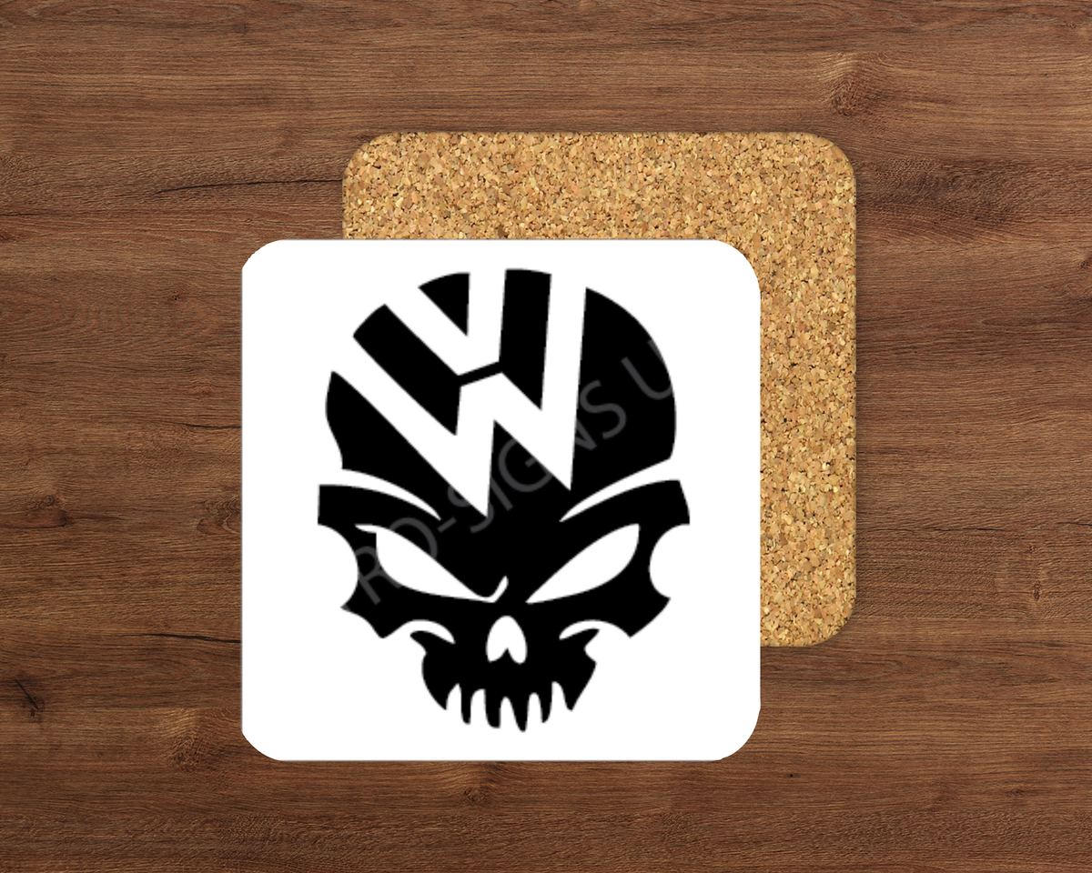 Veedub Skull – Cork Backed Coaster 10x10cm