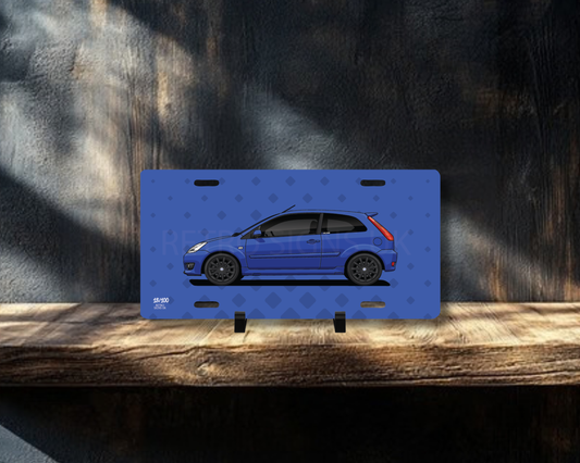 Blue Ford Fiesta ST Mk6 licence plate wall art hand-drawn automotive artwork