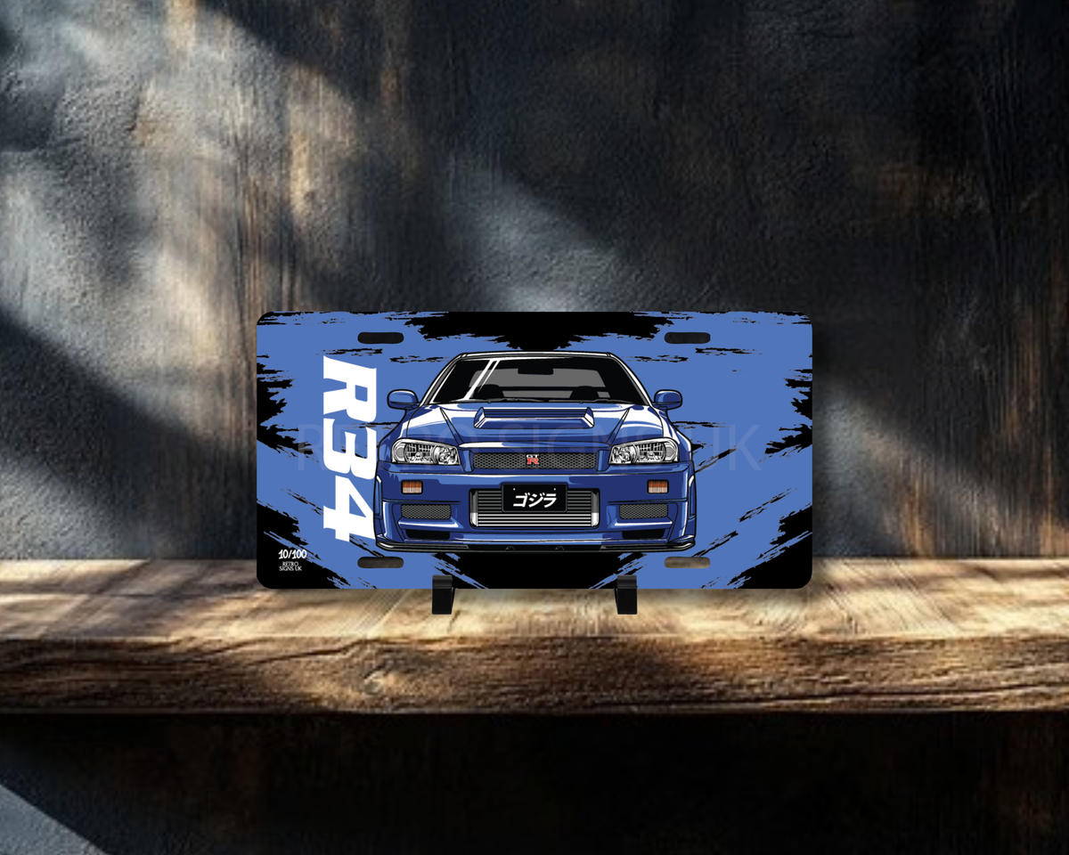 Skyline GT-R R34 Front End Licence Plate Wall Art | Premium Aluminium Car Sign