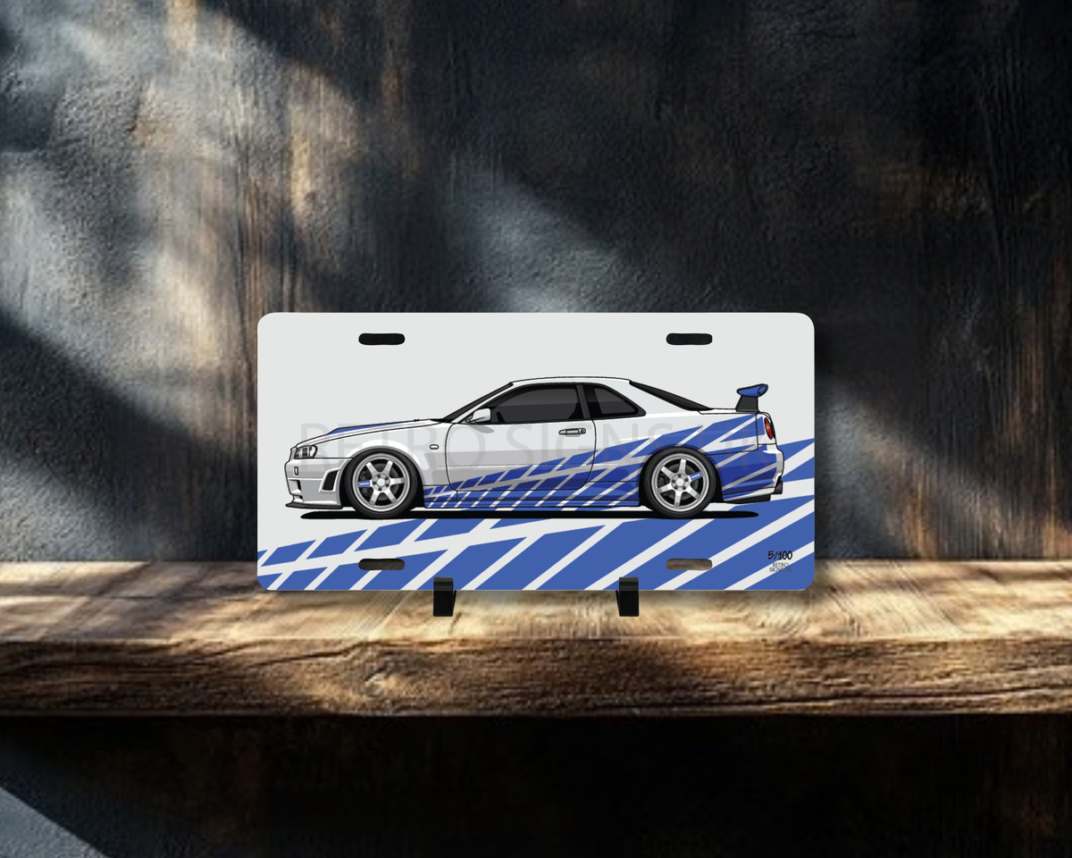 Brian's Skyline GT-R R34 Licence Plate Wall Art | Premium Aluminium Car Sign