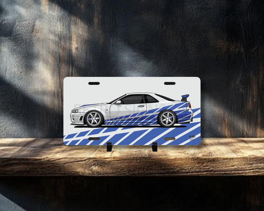 Brian's Skyline GT-R R34 Licence Plate Wall Art | Premium Aluminium Car Sign