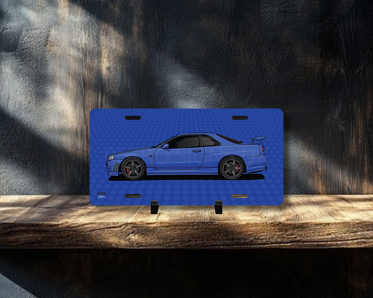 Blue Nissan Skyline GT-R R34 Licence Plate Wall Art | Premium Aluminium Car Sign