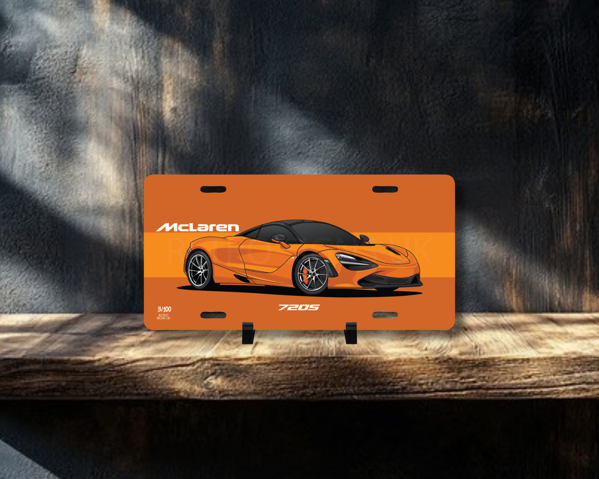 Orange 720S Licence Plate Wall Art | Premium Aluminium Car Sign