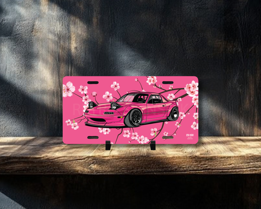 Pink MX5 Miata Blossom Licence Plate Wall Art | Premium Aluminium Car Sign