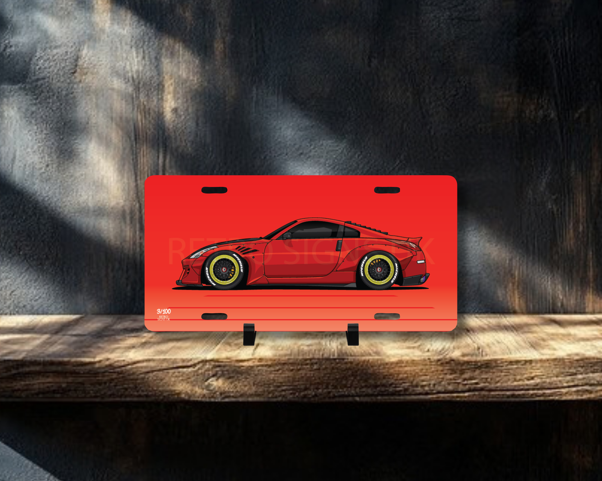 Red 350Z Licence Plate Wall Art | Premium Aluminium Car Sign