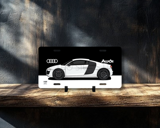 White R8 Licence Plate Wall Art | Premium Aluminium Car Sign