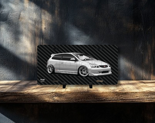 Silver Civic Type R EP3 Carbon Effect Licence Plate Wall Art | Premium Aluminium Car Sign
