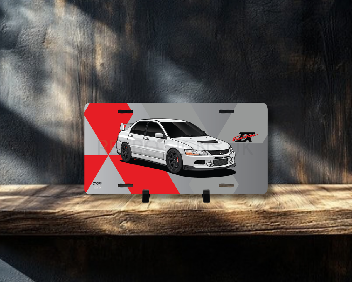 White Evo IX Licence Plate Wall Art | Premium Aluminium Car Sign