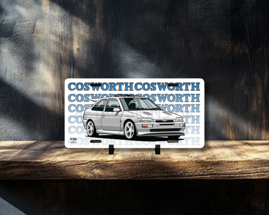 White Escort RS Cosworth Licence Plate Wall Art | Premium Aluminium Car Sign