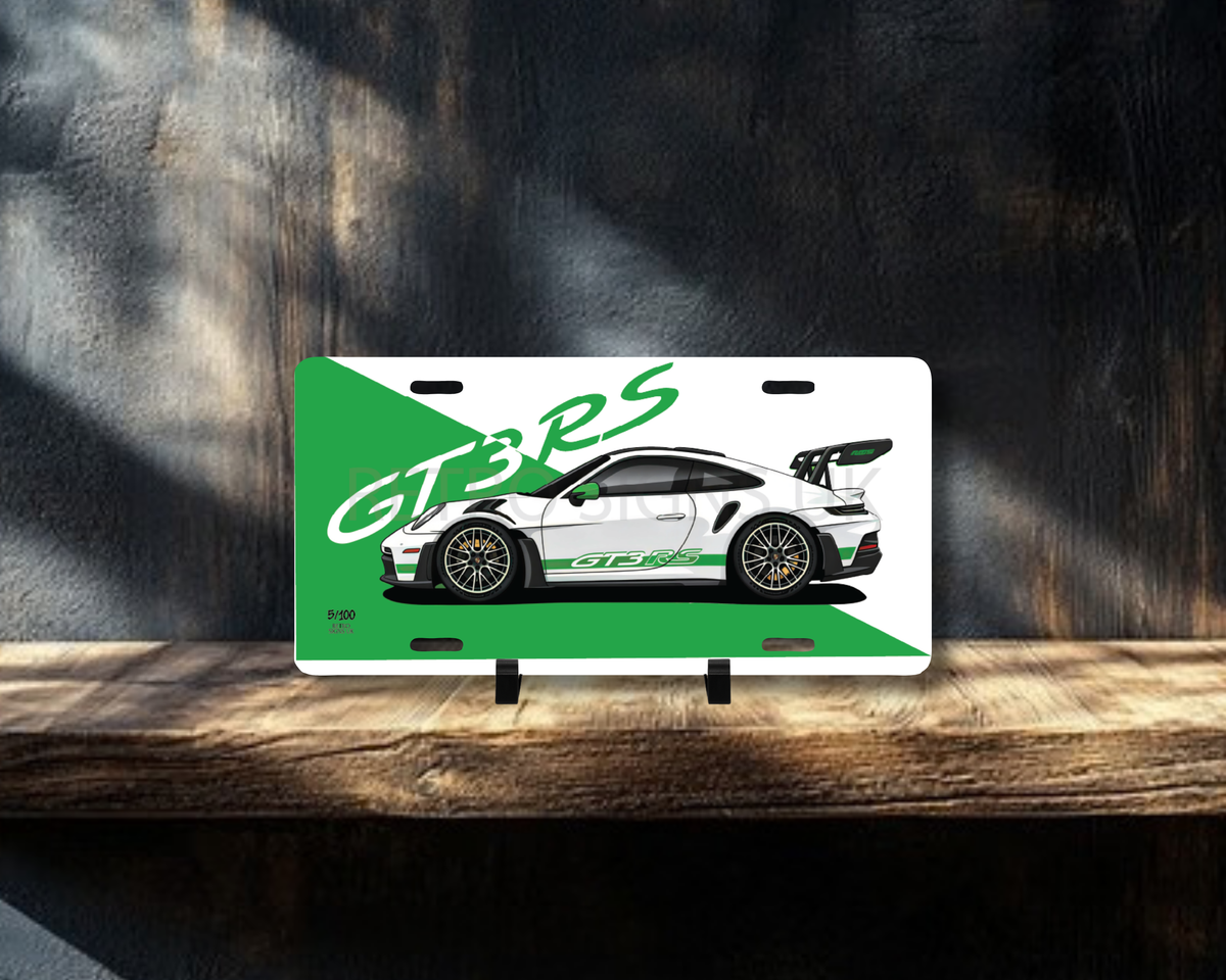 White 911 GT3 RS Licence Plate Wall Art | Premium Aluminium Car Sign