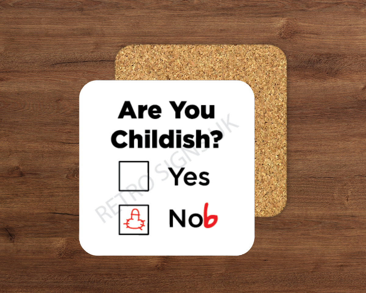 Are You Childish glossy cork-backed square coaster