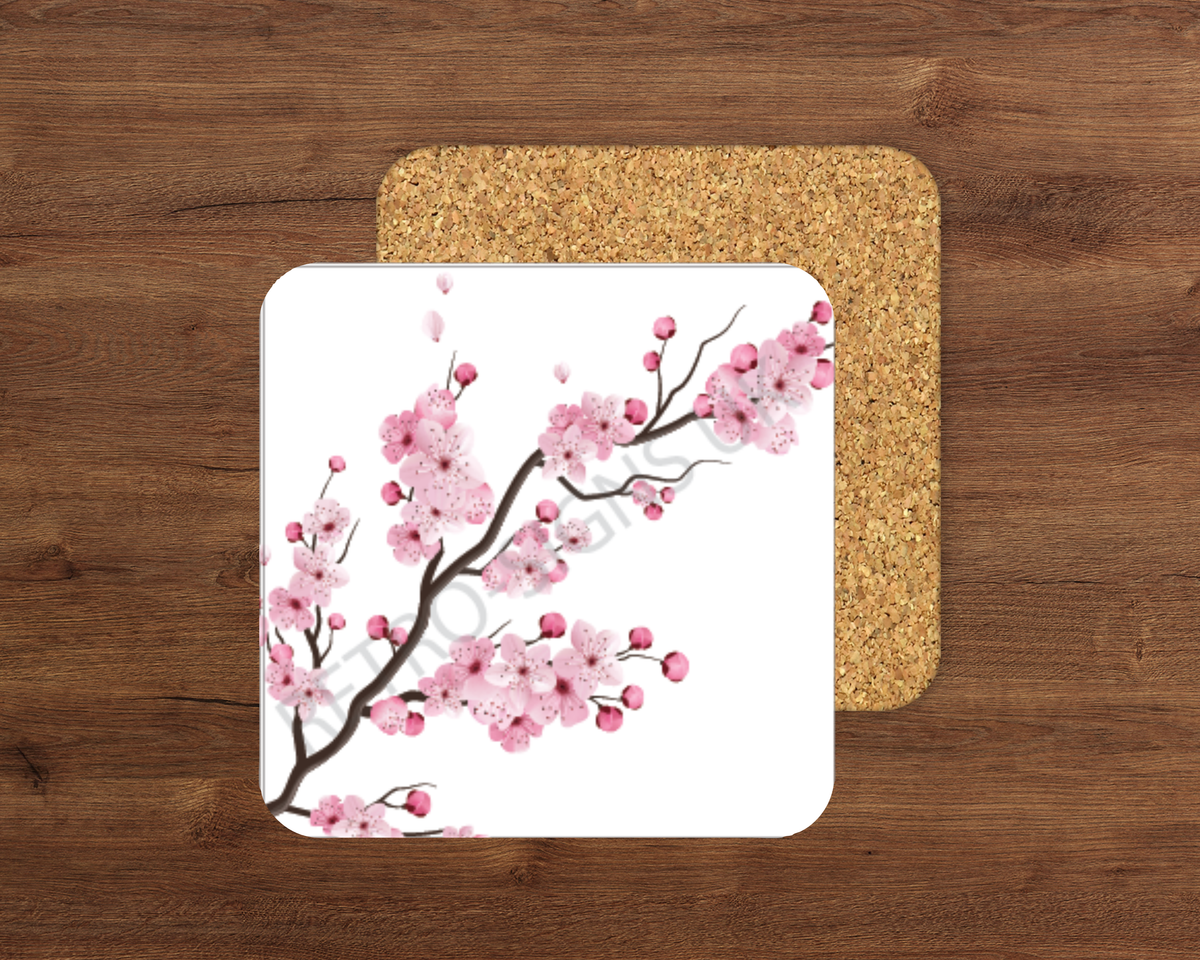 Blossom glossy cork-backed drink coaster by Retro Signs UK