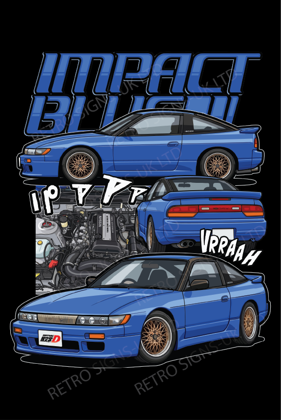 Blue Nissan Silvia S13 Impact Blue Metal Sign