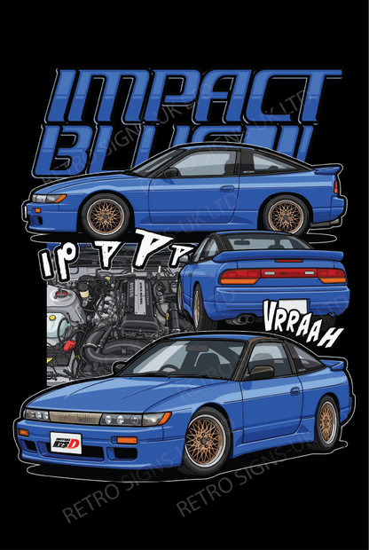 Blue Nissan Silvia S13 Impact Blue Metal Sign