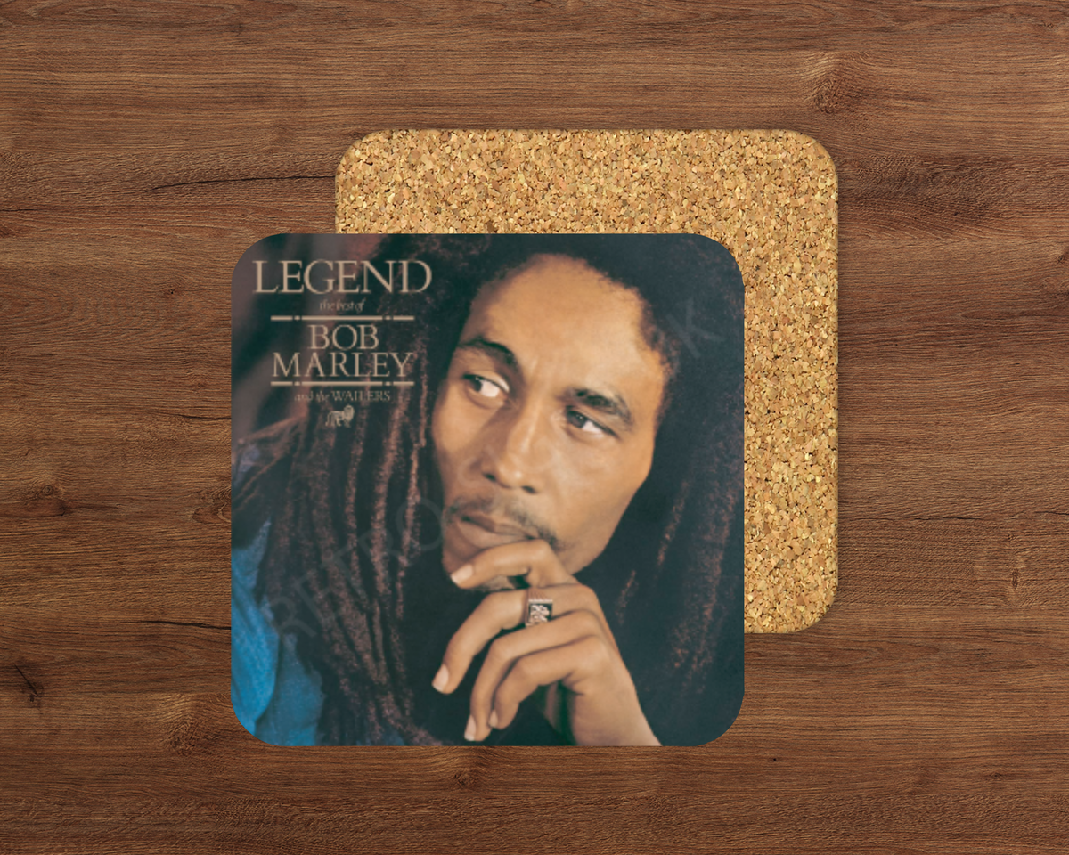Bob Marley Legend glossy cork-backed drink coaster by Retro Signs UK