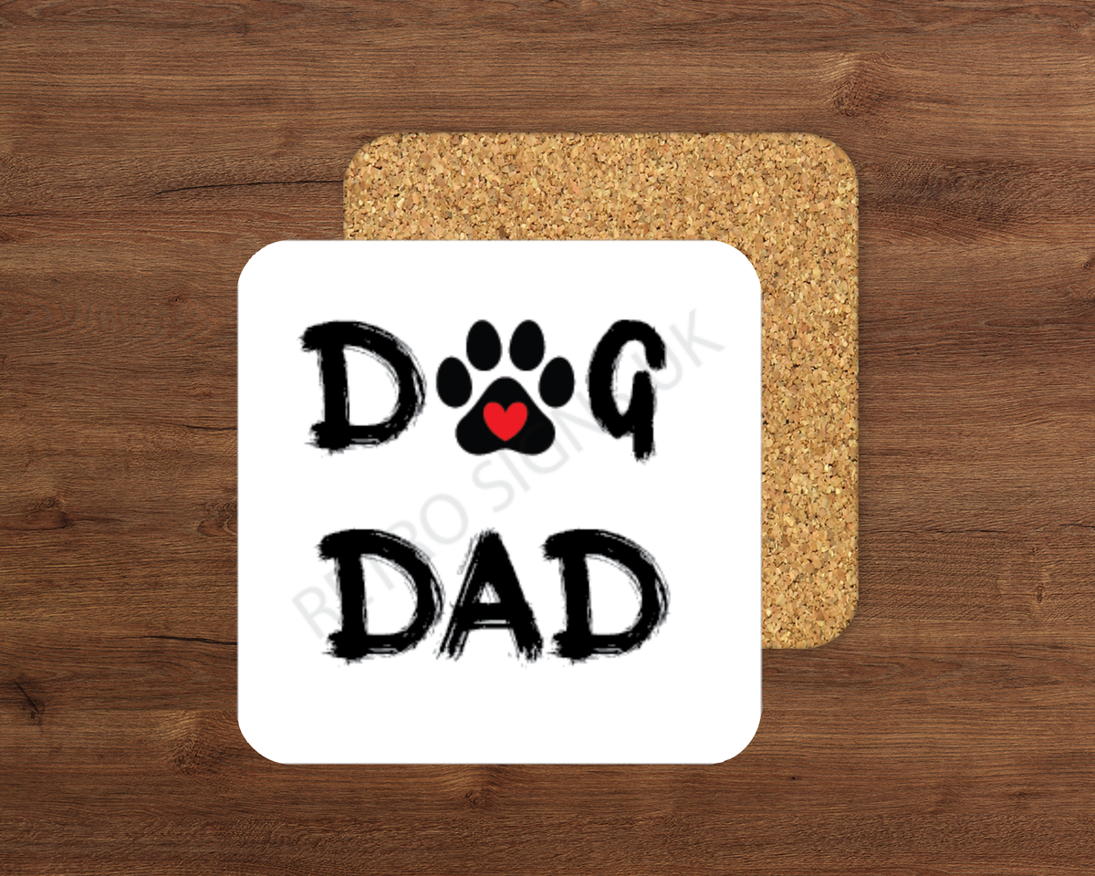 Dog Dad glossy cork-backed square coaster
