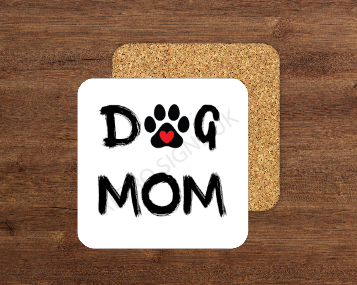 Dog Mom glossy cork-backed square coaster