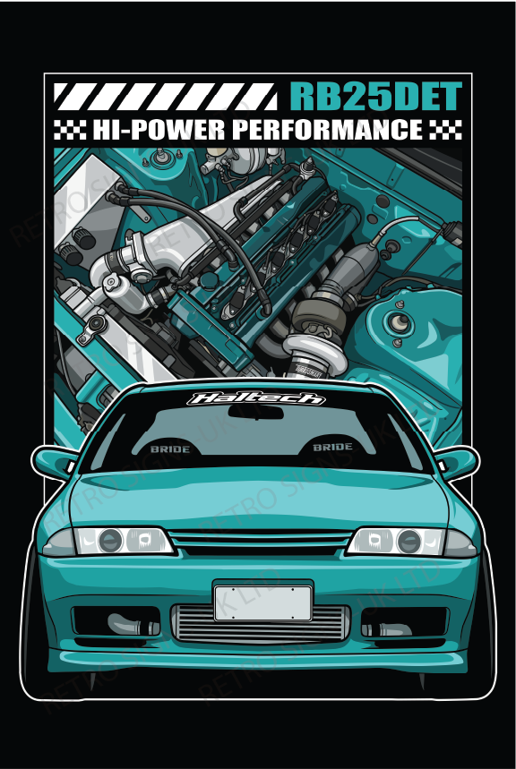 Green Nissan Silvia RB25DET Turbo JDM Metal Sign