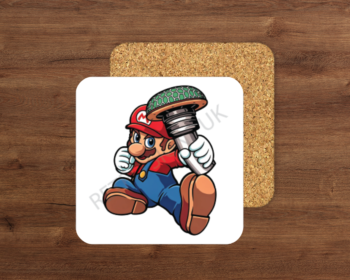 Mario glossy cork-backed square coaster