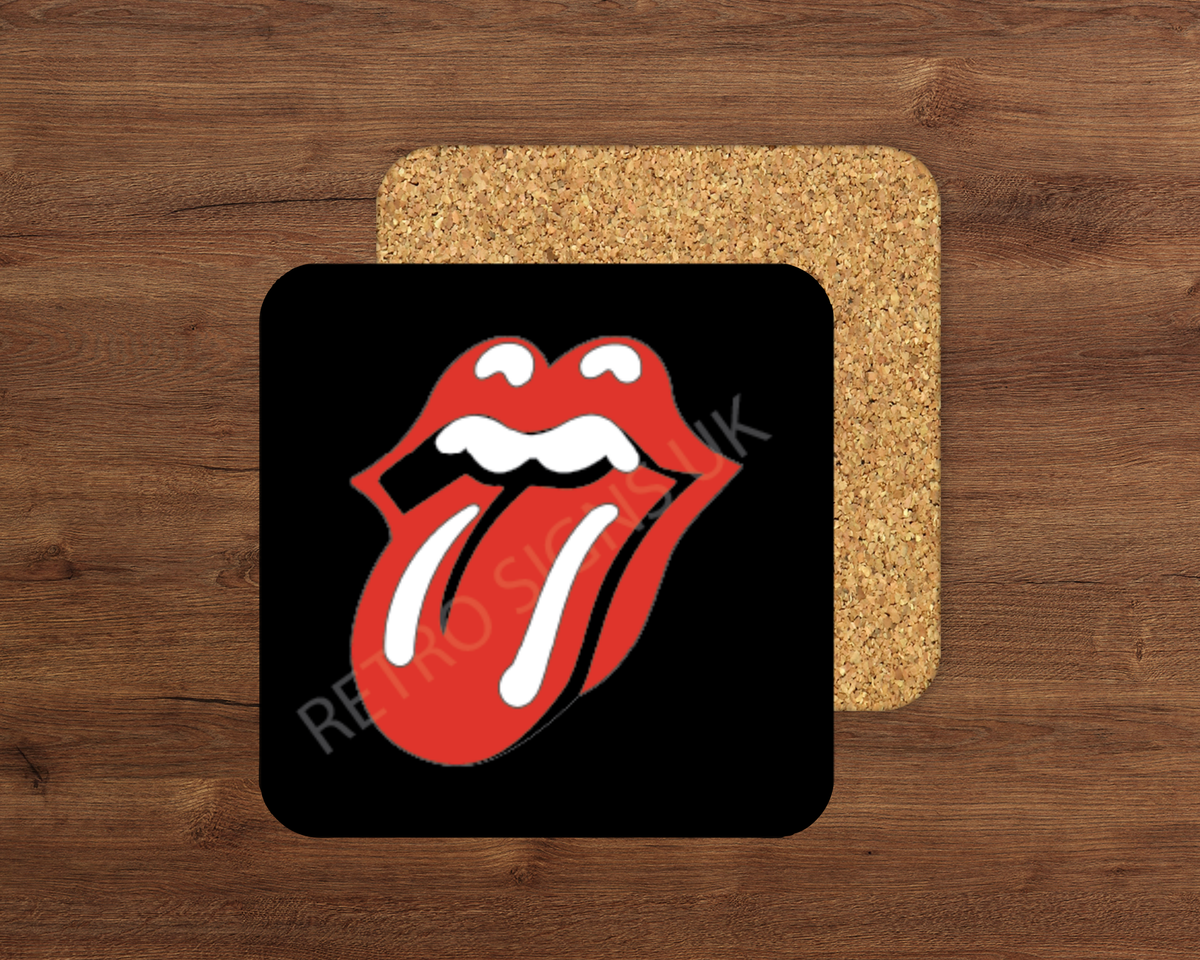 Rolling Stones glossy cork-backed square coaster