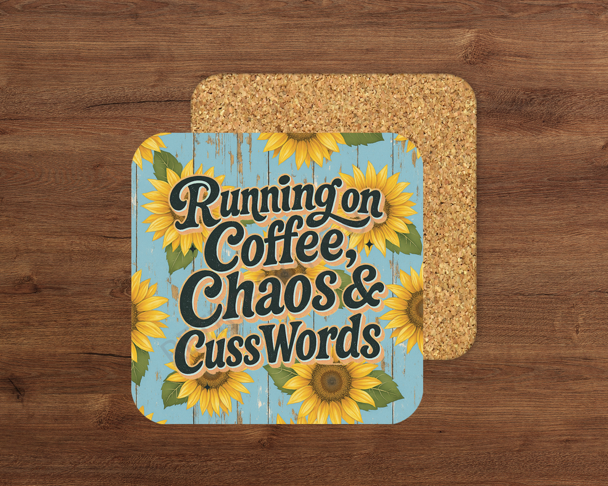 Running On Coffee – Cork Backed Coaster 10x10cm