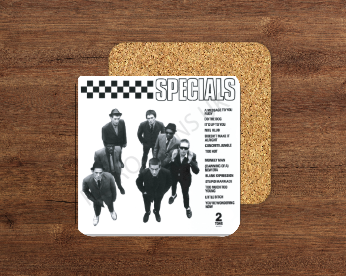 The Specials glossy cork-backed drink coaster by Retro Signs UK
