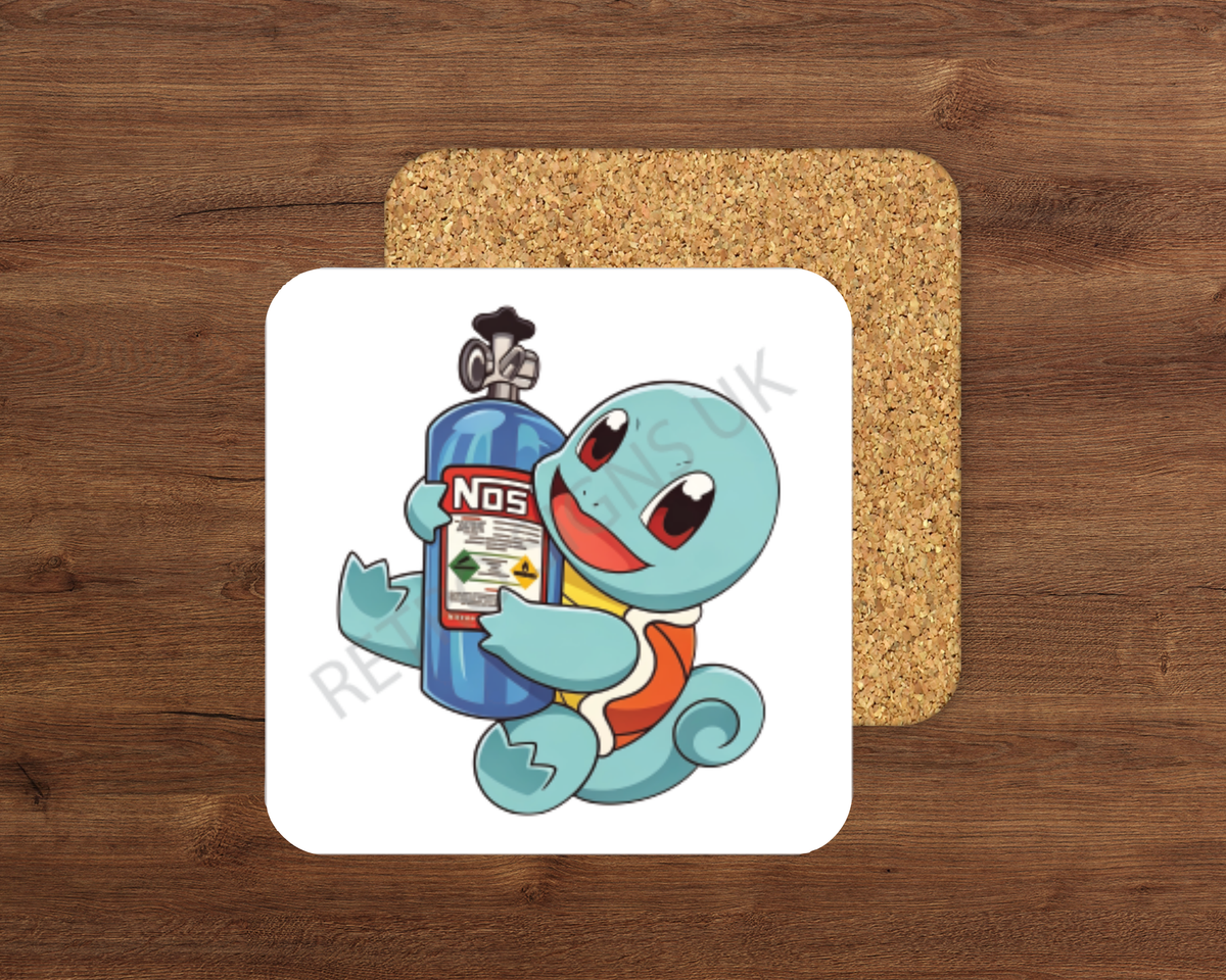 Squirtle glossy cork-backed square coaster