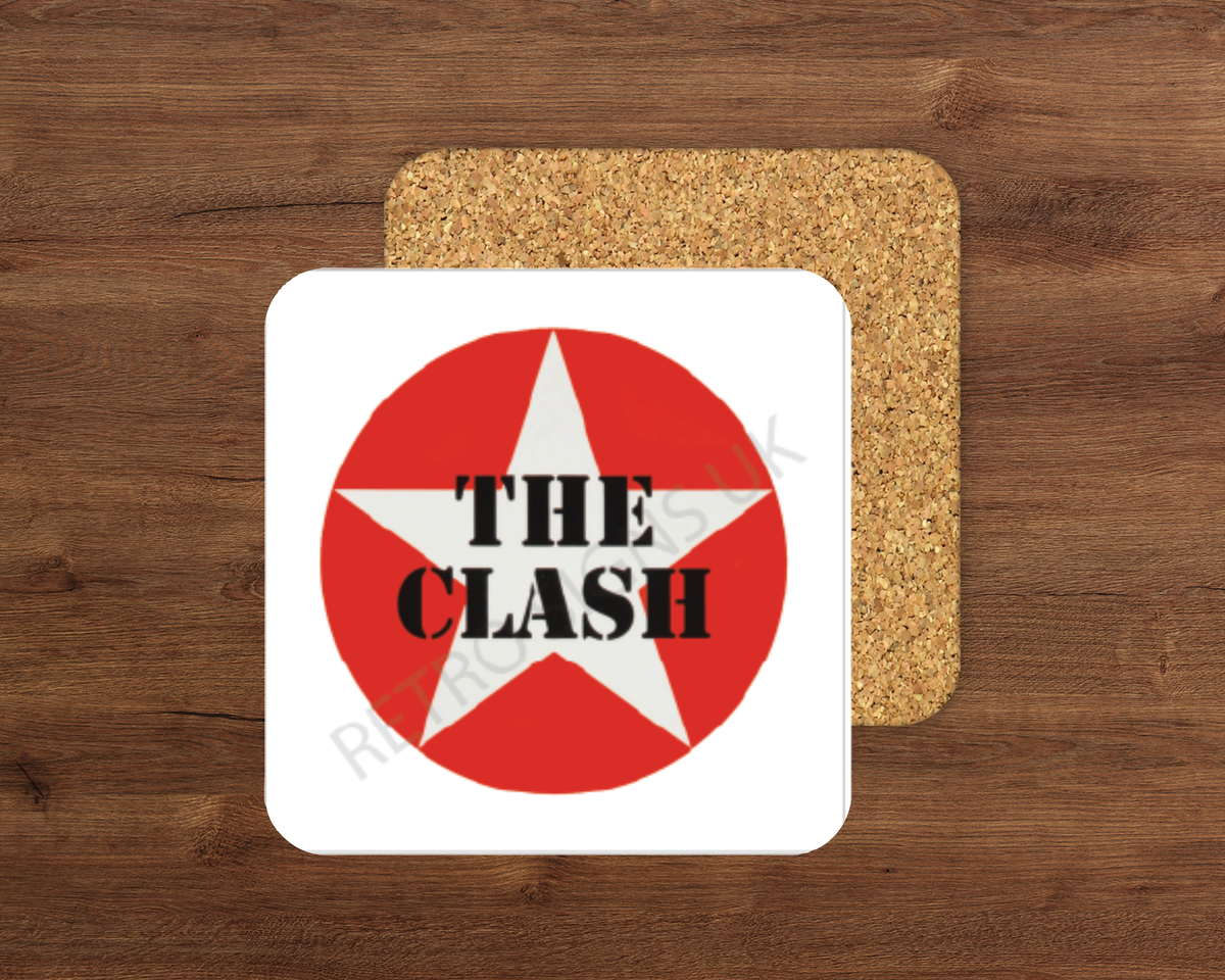The Clash glossy cork-backed square coaster