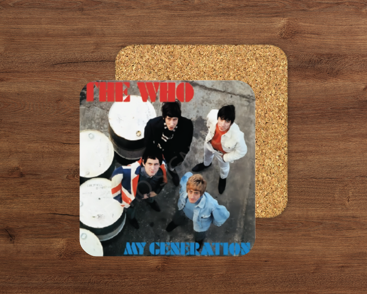 The Who My Generation glossy cork-backed square coaster