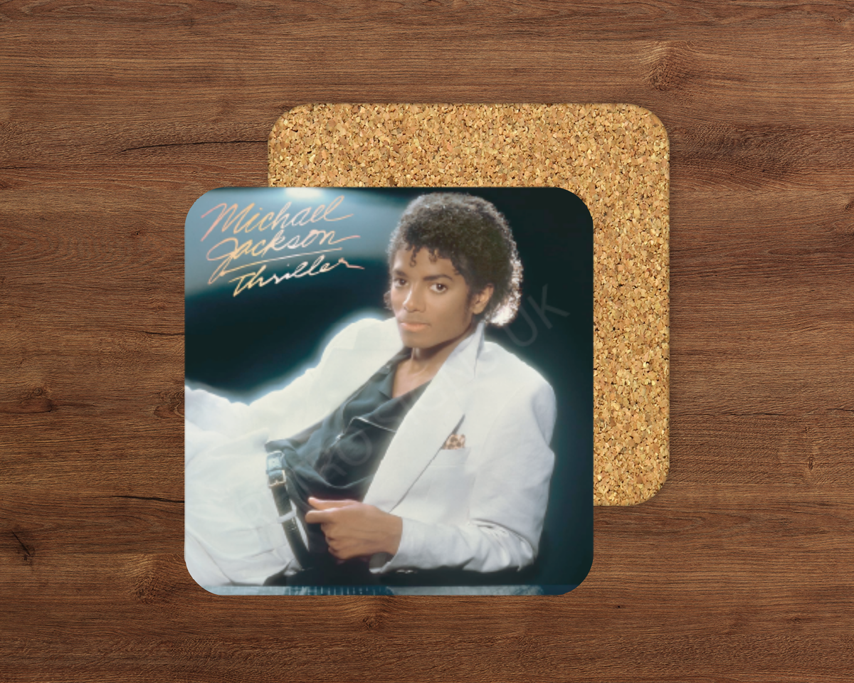 Thriller glossy cork-backed square coaster