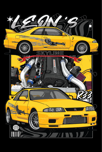 Yellow Nissan Skyline R33 GT-R Leon Fast and Furious Metal Sign