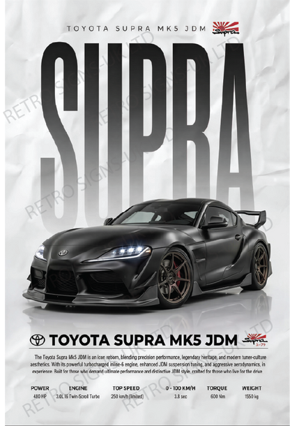 Black Supra Mk5 Writing – Aluminium Metal Wall Sign 20 x 30cm