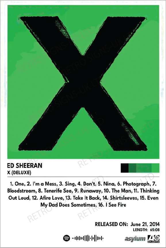 Ed Sheeran X – Aluminium Metal Wall Sign 20 x 30cm