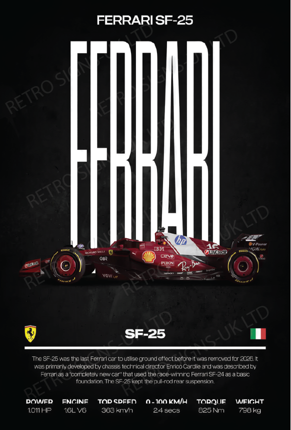 Ferrari Sf25 Writing – Aluminium Metal Wall Sign 20 x 30cm