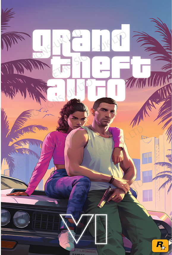Grand Theft Auto VI version 2 – Aluminium Metal Wall Sign 20 x 30cm